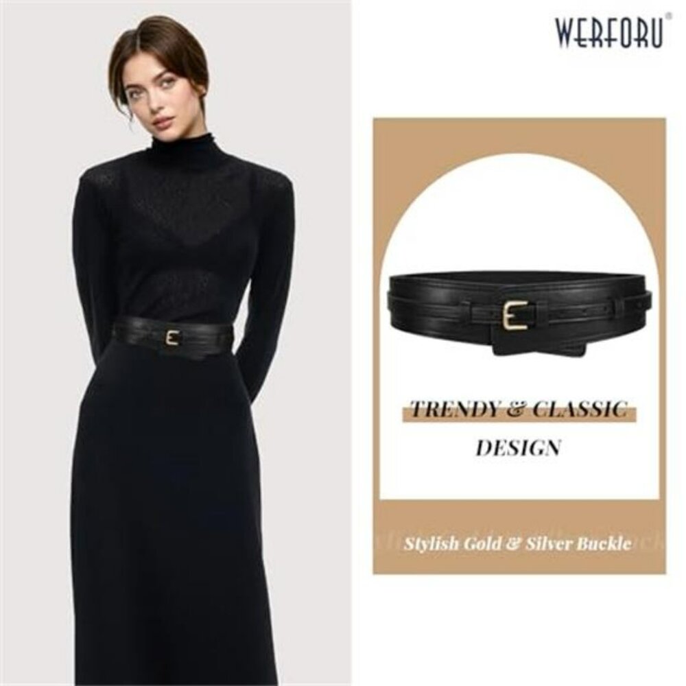 Women Wide Waist Belts for Dress Women Fashion Wide Leather Belt 2-in-1 - Picture 2 of 7